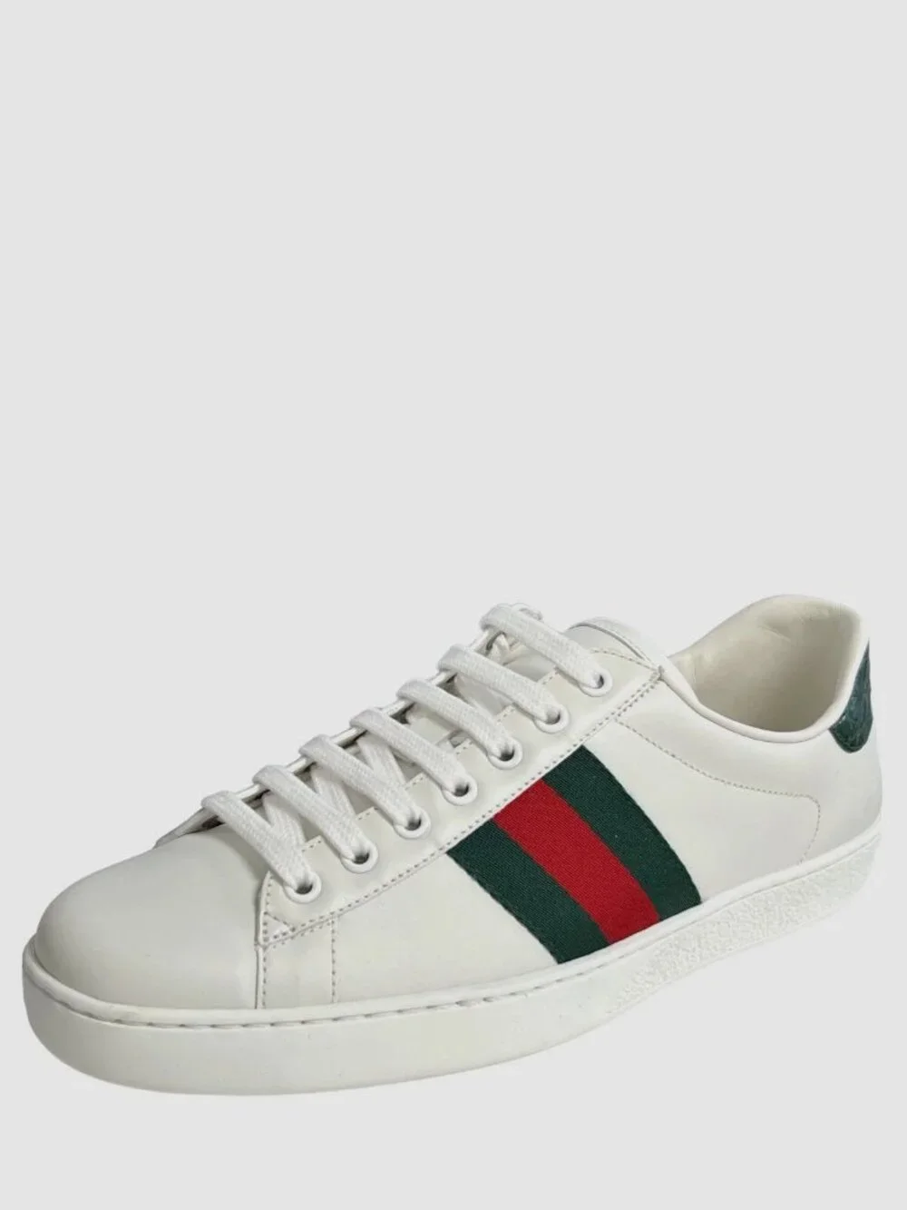 New Gucci Ace mens leather sneakers with Web, white, size US 8.5 UK 8
